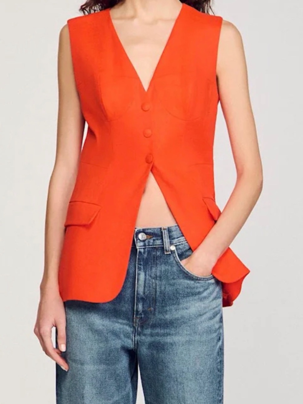 Sandro Bright Orange Tailored Sleeveless Blazer Vest